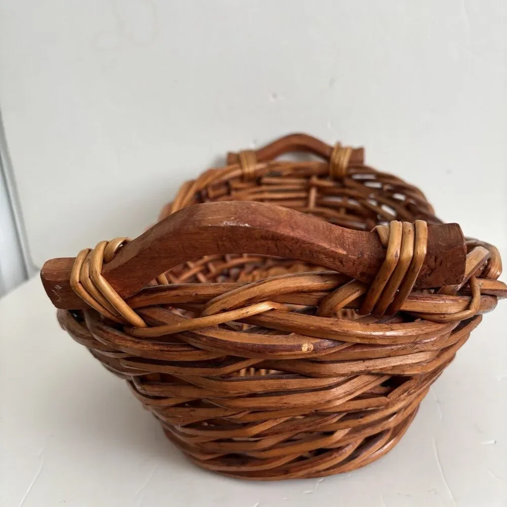 Oval Wicker Basket Bread Baguette With Handless Fruit, Flowers, 21